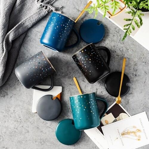 Mugs Coffee Cup Creative Gifts Nordic Ceramic Water Milk Tea Cups With Lid With Spoon Wedding Gifts Drinkware Large Capacity