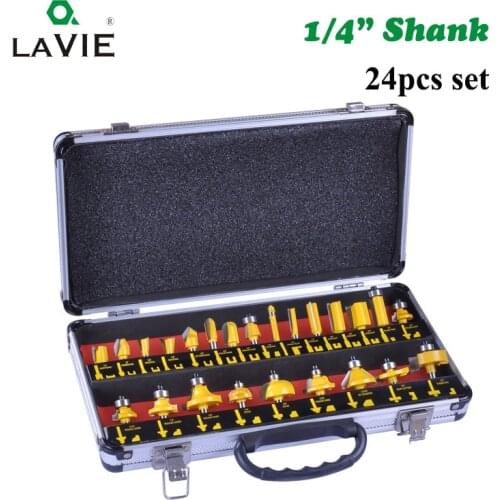 24pcs 1/4" Shank 6.35mm Straight Router Bit Set Tungsten Carbide Wood Cutter Trimming Knife Forming Milling Box Case DIY MC01038