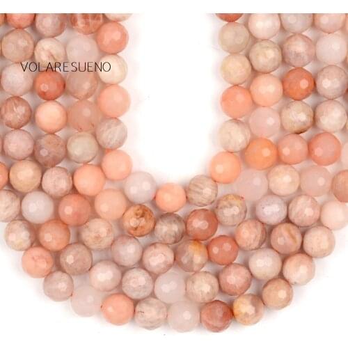 Natural Gem Sunstone Faceted Beads Round Loose Spacer Stone Beads For Jewelry Making DIY Needlework Bracelet Charm Accessories