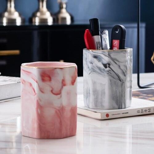 Nordic Marble Pen Holder Jewelry Organizer Creative Ceramic Pen Holder Makeup Pen Holder Office Decoration