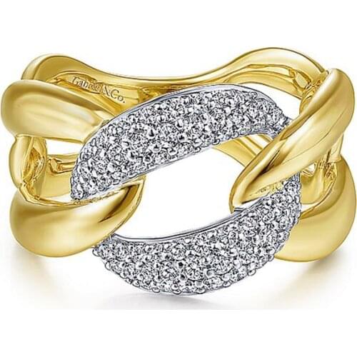 New Design Hot Sale Fashion Alloy Crystal Rings electroplate14K White Yellow Gold Large Chain Link Diamond rhinestone Ring