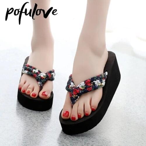 Pofulove Platform Flip Flops Slippers Women Summer Sliders Girl Wedge High Heels Chunky Slippers House Ourdoor Beach Slippers