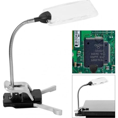 Foldable 5X 15X Magnifier LED Lamp Table / Clip Metal Hose Multi-purpose Magnifying Glass Reading Maintenance Inspection