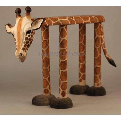 Solid Wood Hand Carved Large Giraffe Household Doorstep Shoes Stool Creative Adult Shoes Stool Hall Makeup Stool