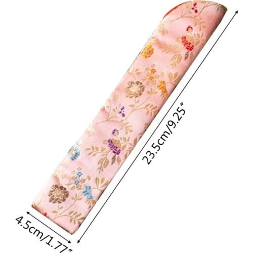 Chinese Style Hand Fan Cover Bag Vintage Embroidery Floral Handheld Folding Fan Sleeve Protector Dustproof Holder Pouch