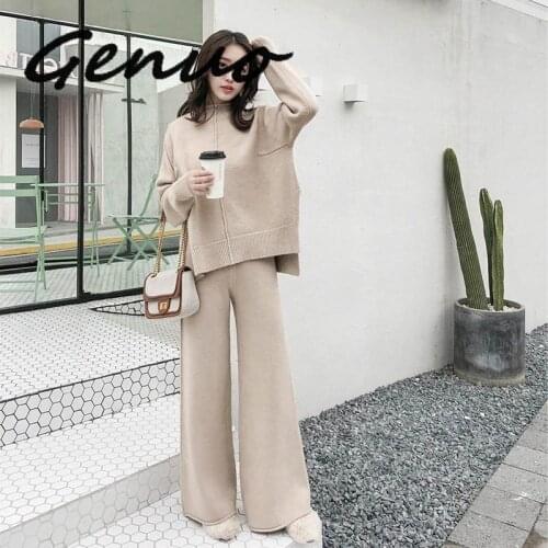 2019 Sweater Two-piece Suit Elegant Solid Color Sleeve Winter Sweater Female Casual Pull Womens Korean Womens Clothing