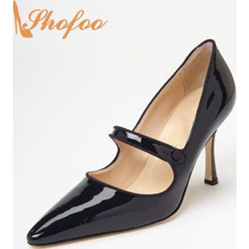 Vegan Patent Leather Stiletto Shoes Pumps Woman Pointed Toe High Thin Heels Large Size 14 15 Ladies Dress Shoes Footwear Fashion