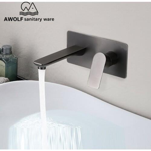 Solid Brass Bathroom Basin Faucet Wall Mounted 2 Pcs Mixer Tap Split Switch Hot Cold Water Black Antique White Gold Faucet ML806