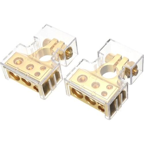 2pcs 12V Gold Color Universal Automotive Car Battery Terminals Wire Cable Clamp Terminal Connectors Alloy With Clear Cover