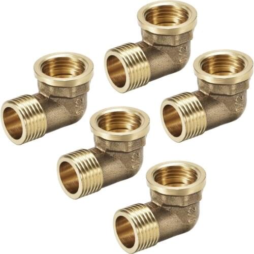 Uxcell 5pcs Brass Pipe Fitting 90 Degree Elbow 1/2 PT Male X 1/2 PT Female
