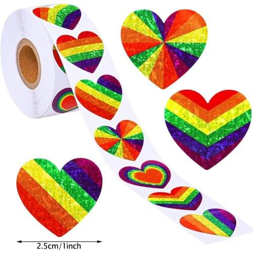 50-500pcs Various 6 Colors Striped Love Pride Rainbow Heart Ribbon Valentines Day Sticker Supporting The LGBT Spreading Love
