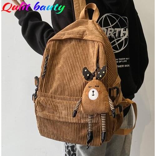 New Style Corduroy Ladies Backpack Solid Color Stripe Harajuku School Bag Teenage Girl Backpack Female Cute School Bag Mochila
