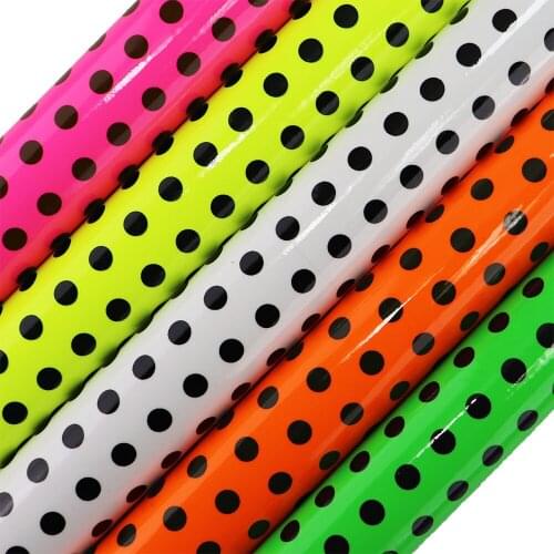 30x134cm Roll Mirror Neon White Pink With Black Dot Faux Synthetic Leather For Handbags Bows Home Decorations DIY BH428