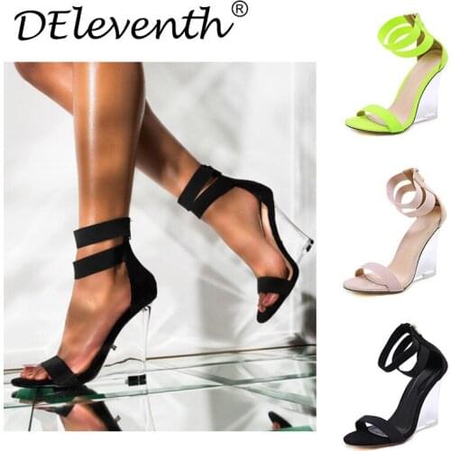 Shoes Wedges High Heels Candy Bright Color Hollow Roman Women Sandals Round Toe Flock 10.5CM Elastic band women shoes size 35-42