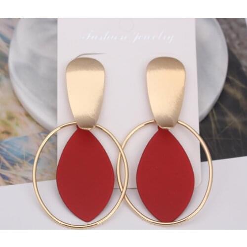 2020 Long Geometric Metal Large Drop Dangle Earrings Statement Red Green Black Gold Color Earrings for Women Trendy Boho Jewelry