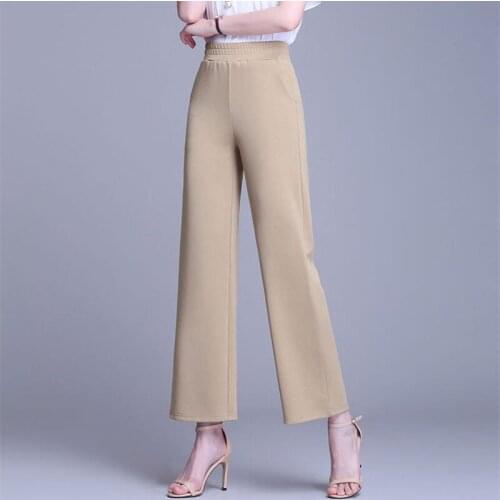 Plus Size 5XL Elastic High Waist Straight Pants Women Office Lady Loose Trousers Fashion Basic Solid Spring And Summer Pants