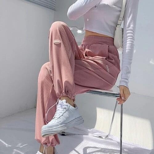 Womens Loose Pants Summer Women Casual Long Soft Ice Silk Pants Woman High Waist Trousers