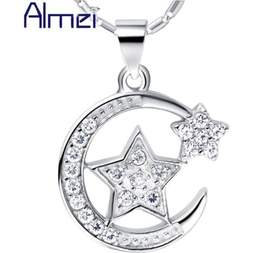 Collares Mujer 2017 Mujer Silver Jewelry Bohemian Necklace Star Choker Moon Pentagram Crystal Necklaces Rhinestones Ulove N663