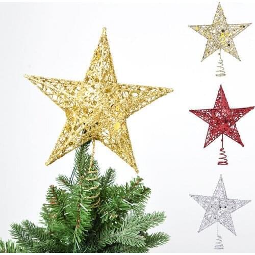 1PC 15cm Christmas Tree Topper Beautiful Iron Star Topper Glittering Christmas Tree Decoration Ornaments (Gold,Silver,Red)