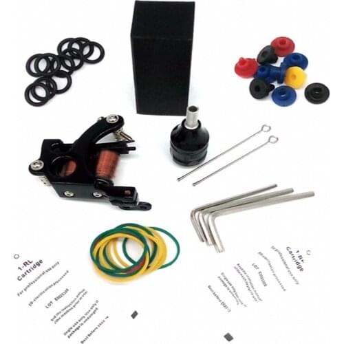 10 Wrap Coil Tattoo Machine Alloy Grip Tube 2 Cartridge Needle Nipple L-Key Set