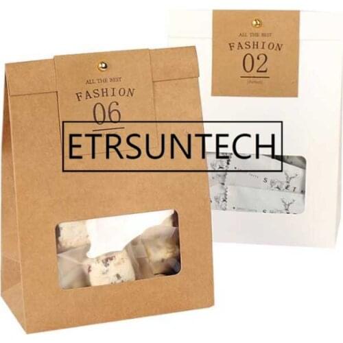 120sets Blank Kraft Paper Bag with Window Handmade Cookies Box Biscuit Gift Candy Box Wedding Party Decoration