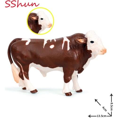 13.5*4*8.5CM solid simulation wild animal model poultry Simmental bull ranch dairy cow childrens toy decoration