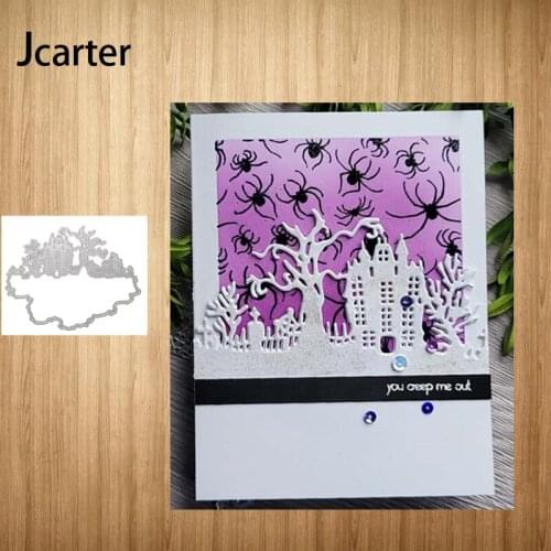 2021 New Design Metal Cutting Dies Haunted House Trees Craft Scrapbook Handmade Knife Mould Blade Punch Stencils Dies Cut Model