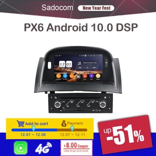 PX6 1 din TDA7851 Android10.0 4GB RAM For Renault Megane II 2 2004-2009 Car DVD Player GPS Glonass map autoradio car radio 5.0