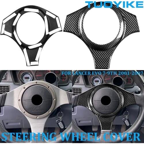 Car Styling Real Carbon Fiber Interior Steering Wheel Trim Cover Sticker For Mitsubishi Lancer EVO 7th 8th 9th 2001-2007 Parts