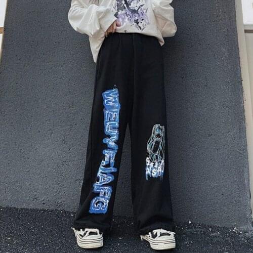 Hip Hop Gothic Pants Girl Harajuku Printed Streetwear Fashion Black Trousers Women Casual Sweatpants Women Painted Goth Pants