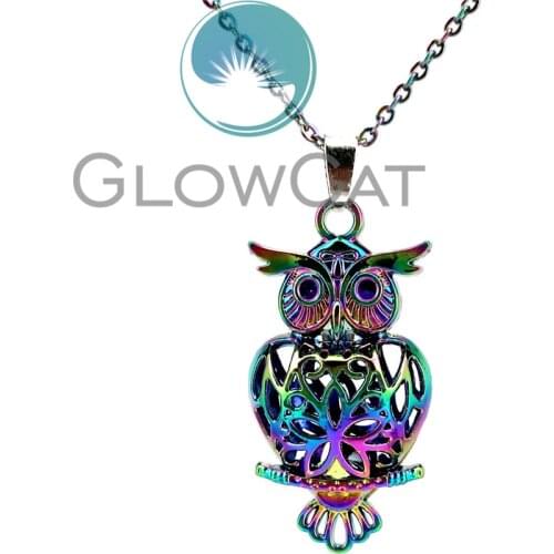 CC132 Rainbow Color Animal Owl Magnet Buckle Beads Cage Pendant Aroma Essential Oil Diffuser Oyster Pearl Cage Locket Necklace