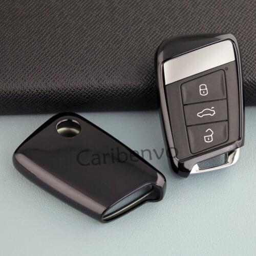 Black Car Key Cover W/ Keychain Holder Accessories For Volkswagen B8 Passat Jetta Arteon Atlas Teramont Skoda Superb Kodiaq