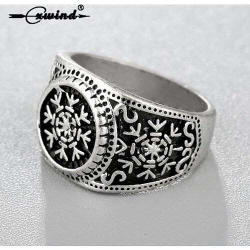 Cxwind Slavic Runes Snowflake Rings Odens Ravens Symbol Retro Norse Viking Ring for Mens Christmas Jewelry Wholesale Bijoux