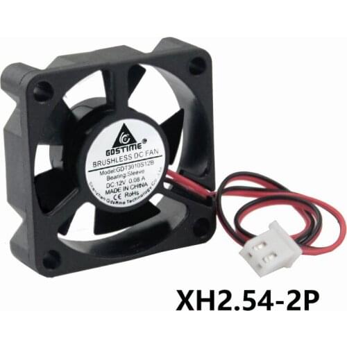 Gdstime 2 Pieces 12V 30x30x10mm 5 Blades 3010 Small DC Radiator Brushless Cooling Fan 30mm x 10mm XH2.5-2Pin Silent Cooler