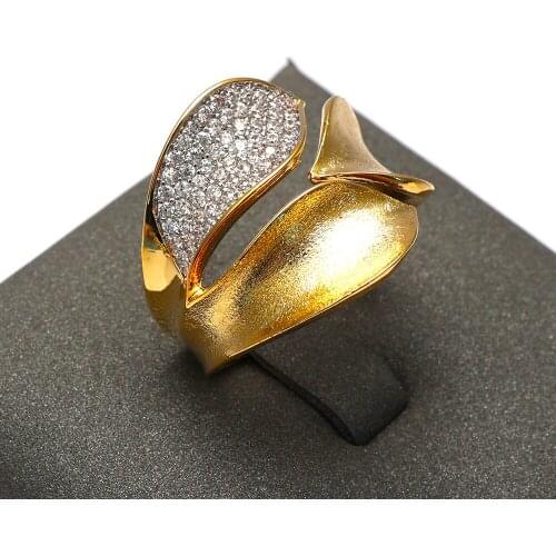 TIRIM Leaf Plant Ring Irregular Mill Sand Metal Wide Version Open Size Rings Cubic Zirconia Ring For Wemen Wedding Party Jewelry