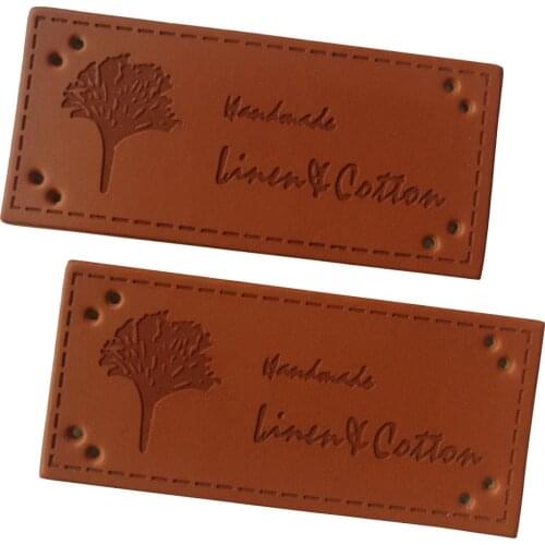 Handmade Leather Labels With Tree For Clothing Hand Made Label For Luggage Package Gift Tags Handwork Sewing Tag For Clothes