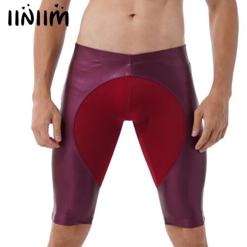 2021 Summer Running Shorts Faux Leather Patchwork Sports Athletic Shorts Surfing Swimming Trunks Workout Fitness Short Pants