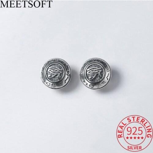 MEETSOFT 925 Sterling Silver Matte Finish Eye of Horus Original Retro Fancy Loose Beads DIY Necklace Jewelry Accessories