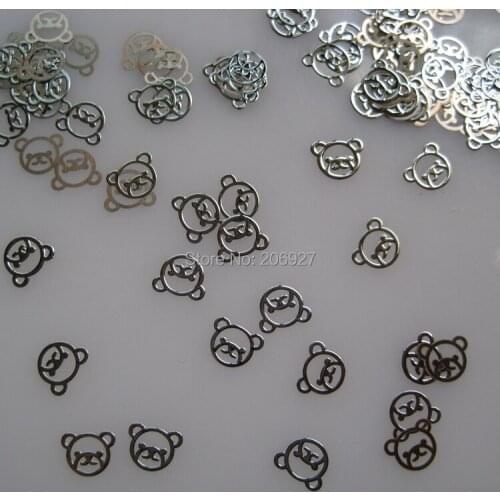 MS226-1 100pcs Silver Cute Bear Metal Sticker Nail Art Metal Sticker Nail Art Decoration Non-adhesive Sticker