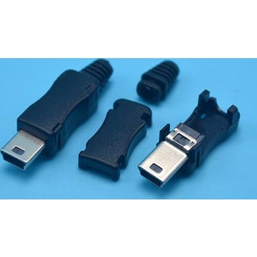 10set Mini USB 5 Pin T Port Male Plug Connector 4 in 1 Metal USB with Plastic Cover $ tail for DIY Charging Line