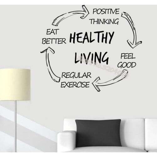 Healthy Living Motivational Wall Decal positive thinking feel good regular exercise eat better Quote Stickers Decor poster EB503