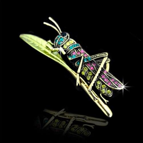 Charm Rhinestone Grasshopper Brooches Women Mens Metal Green Enamel Pin Lovely Insects Party Banquet Weddings Brooch Best Gifts