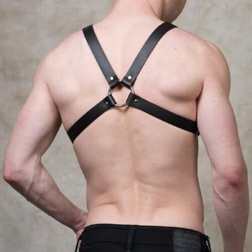 Male handsome Punk Leather Harness Stud Rivet Goth Handmade cool Men Body Bondage Belt chest belt Cross back belt hot rock Oring