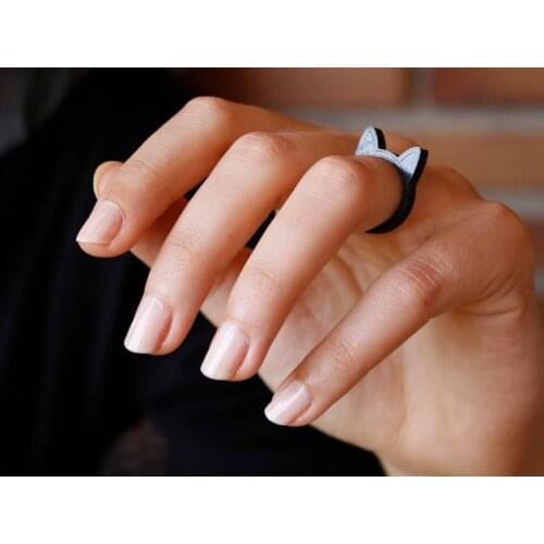 3D Printed 2 Set Black and White Cat Ring Kitty