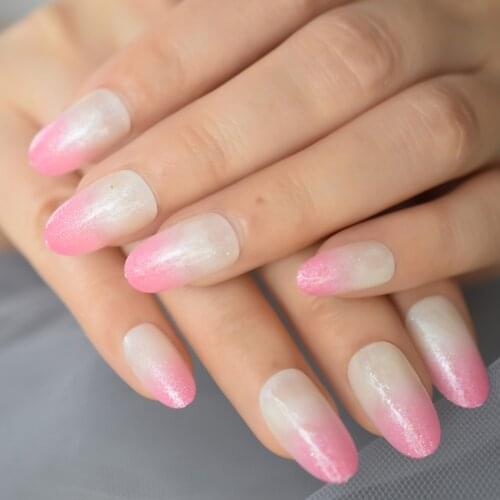 Lotuscolor Ombre False Nails Round Shimmer Glitter French Tips Press On Nails Set For Women