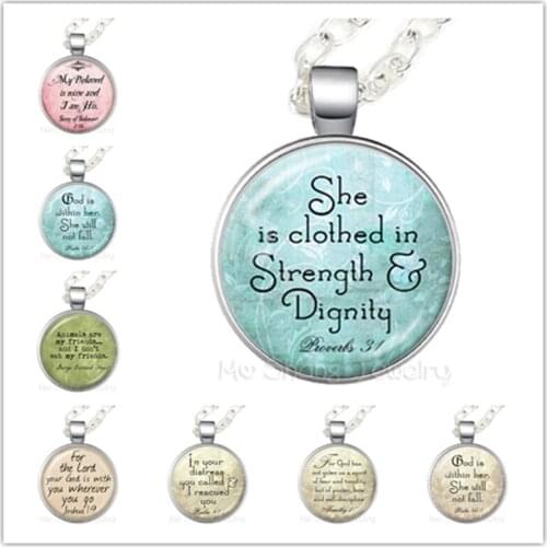 She Is Clothed In Strength & Dignity Glass Choker Necklace Gift For Myself Friends Motivating People Famous Aphorism