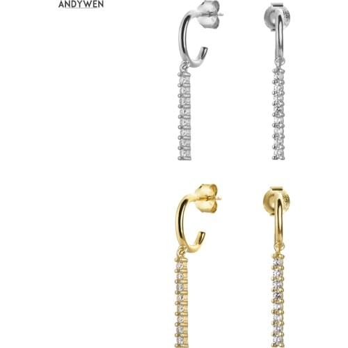 ANDYWEN 925 Sterling Silver Line Long Chain Drop Earring Women Crystal Women Luxury Piercing Ohrringe CZ Crystal Jewelry