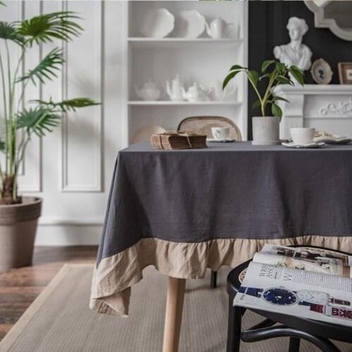 Japanese Style Lotus Leaf Plain Polyester Linen Tablecloth Plain Round Table Dining Table Household Rectangular