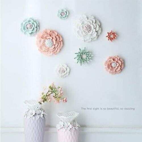 Modern 3D Stereo Wall Ceramic Flower Wall Hanging Fake Flowers Ornaments Crafts Decoration Home Livingroom Wall Background Mural