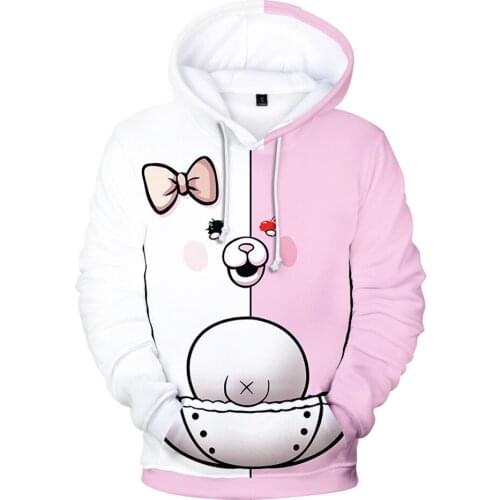 3D Monokuma HoodieMen Sweatshirts Women Cartoon Cosplay Outfit Autumn Hip Hop Hooded Casual Boys Girls Black and White Bear Tops
